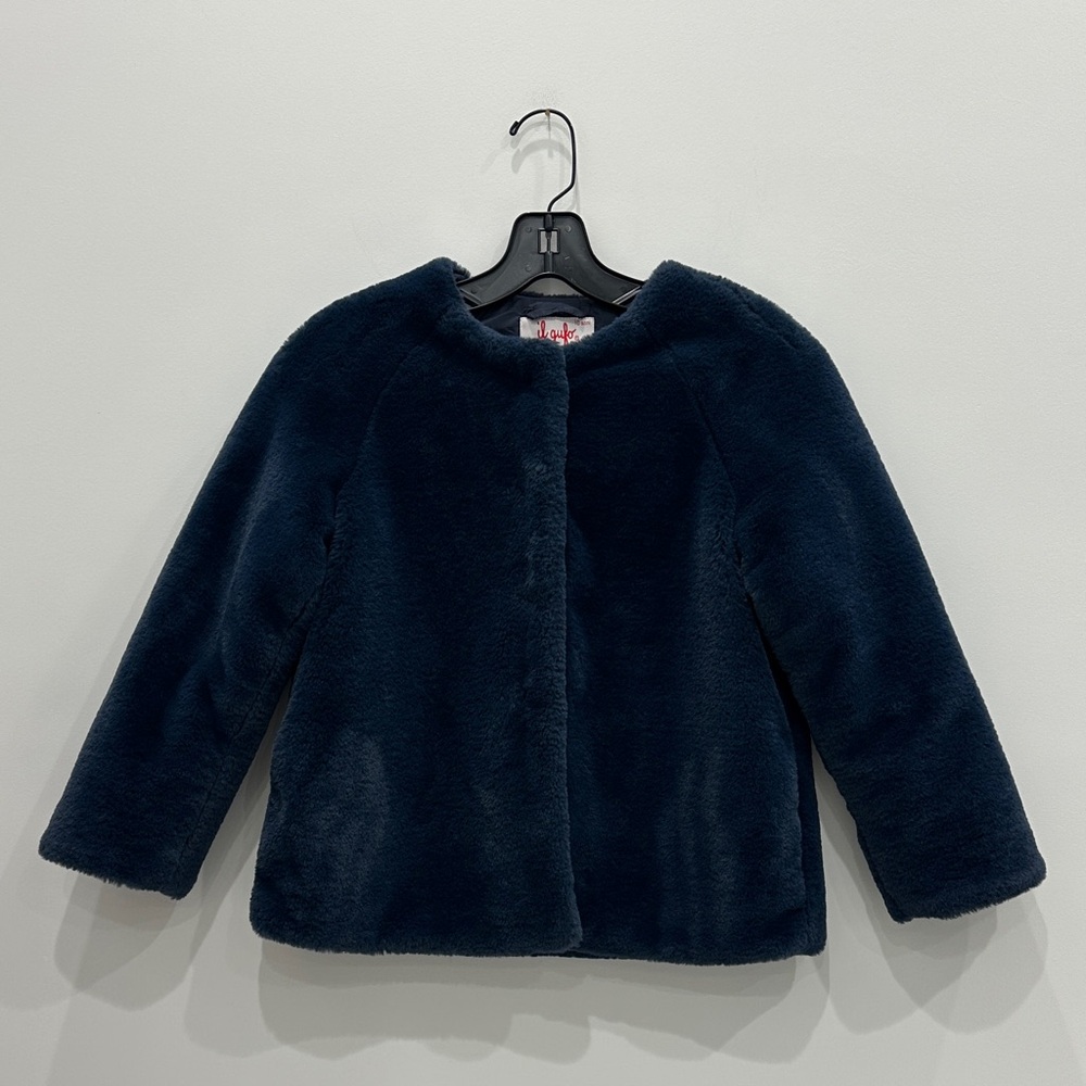 Il Gufo Dark Blue Faux Fur Jacket for Girls size 10 NWOT